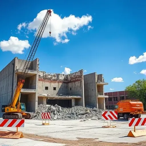 Completed demolition site in St. Andrews SC with machinery, debris, and bright blue sky showcasing organized chaos.