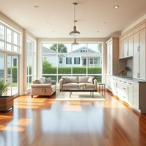 Renovated Charleston garage conversion with polished wood floors modern decor Southern charm lush greenery