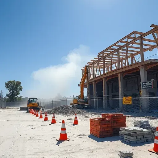 Completed demolition site in Spartanburg SC with debris, equipment, and safety signs highlighting professionalism.