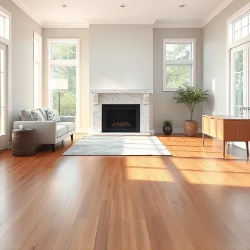 Restored Charleston living room with pristine hardwood floors neutral walls modern fireplace large windows and bright airy atmosphere