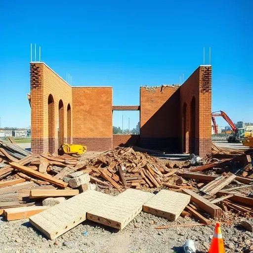Completed demolition site in Florence SC with debris and clear blue sky, showcasing an organized and professional environment.