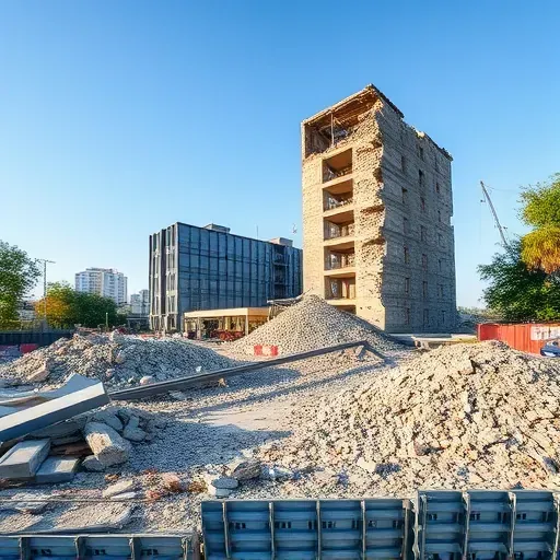 Demolition site in Anderson SC featuring rubble and debris under bright afternoon light, showcasing urban transformation.