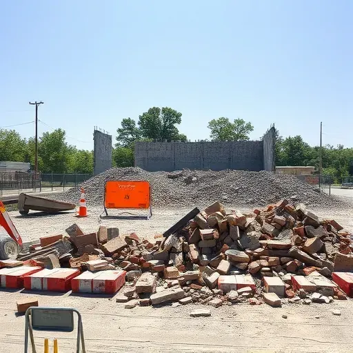Demolition site in Wade Hampton SC with orderly rubble, barriers, and safety signs under a clear sky ready for development.