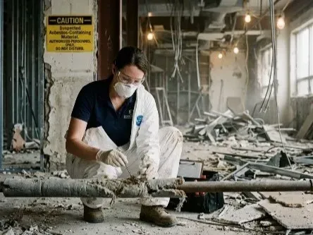 Asbestos testing lab in Myrtle Beach SC with organized equipment, digital monitors, coastal view, and bright natural lighting