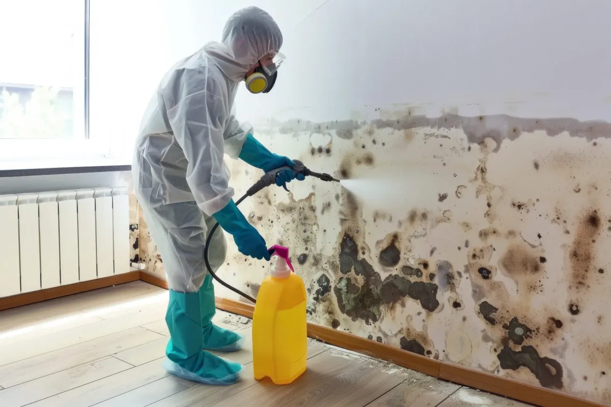 Myrtle Beach mold remediation scene showing clean walls, sealed ducts, organized tools, and coastal window view