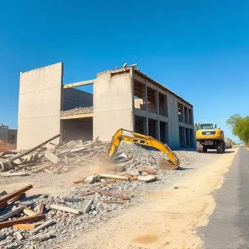 Demolition site in Hanahan SC with rubble, machinery, and a blue sky showcasing professional cleanup and precision.