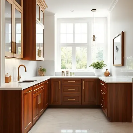 Meticulously installed modern kitchen and vanity cabinets with polished wood finish, marble countertops, elegant backsplash, and bright, upscale Charleston interior