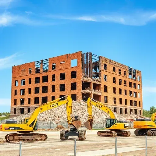 Completed demolition in St. Andrews SC with neatly arranged debris, machinery, and a clear blue sky showcasing efficiency.