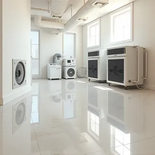 Remediated mold removal site in Charleston SC showing a clean enclosed space with organized equipment, new paint, and bright natural light