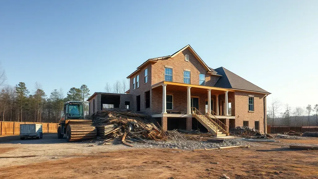 Demolition in St. Andrews, SC showing debris and machinery at work.