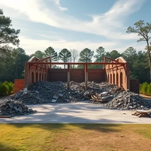 Completed demolition site in Carolina Forest SC with organized debris, lush greenery, and soft morning light.