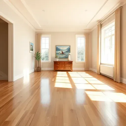 Bright renovated Charleston interior with seamless drywall, warm neutral tones, natural light, hardwood floors, coastal accents