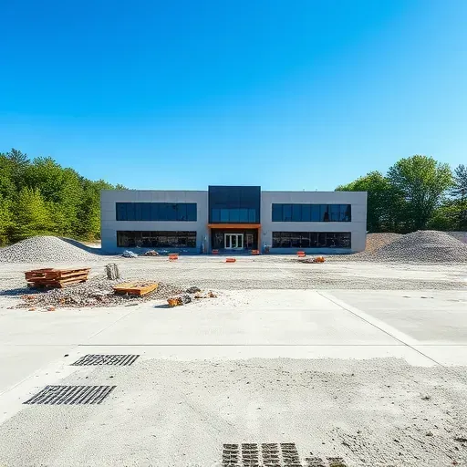 Cleared lot in Fort Mill SC after demolition, with crushed concrete, debris, and greenery in the background.