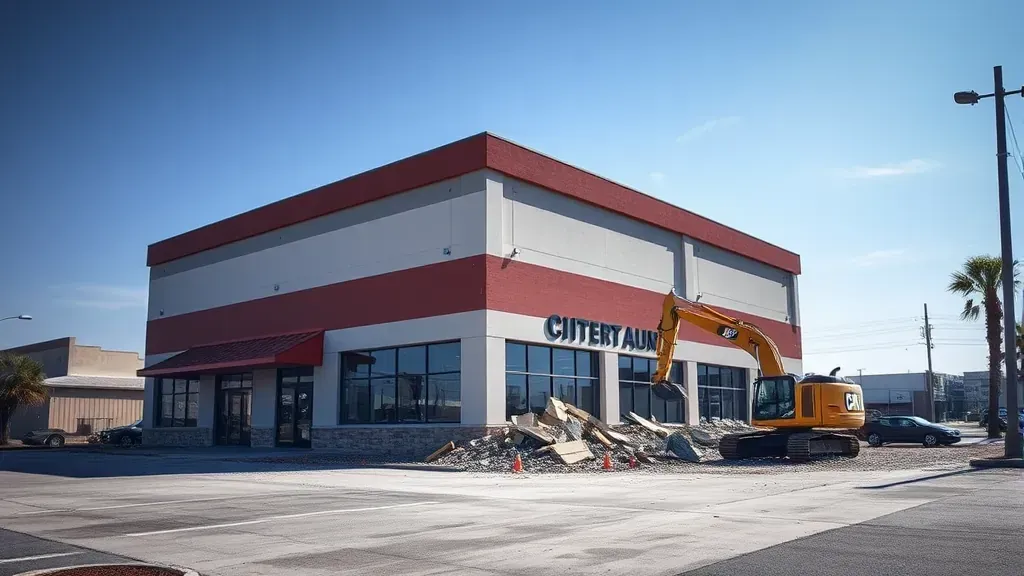 Commercial Demolition projects in Myrtle Beach SC showcasing machinery and construction sites in action