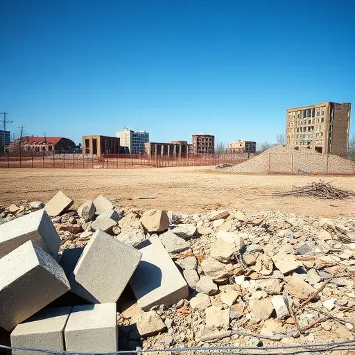 Cleared demolition site in Mauldin SC with concrete blocks and twisted rebar, showcasing professional debris management.