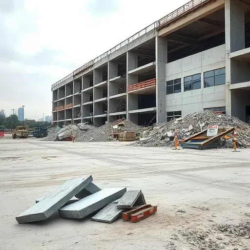 Completed demolition site in Five Forks SC features neatly stacked debris, construction materials, and safety barriers.