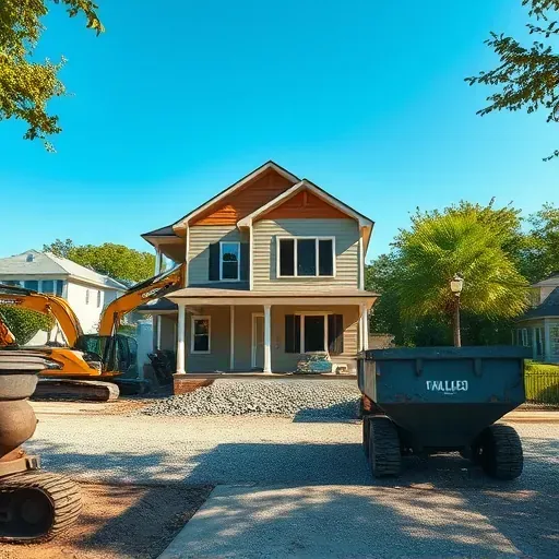 Final stage of house demolition in Charleston SC with debris cleared and heavy machinery parked nearby in a clean site.