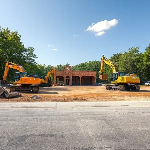 Cleared lot in Hardeeville SC shows debris, parked machinery, and nature framing the efficient demolition site.