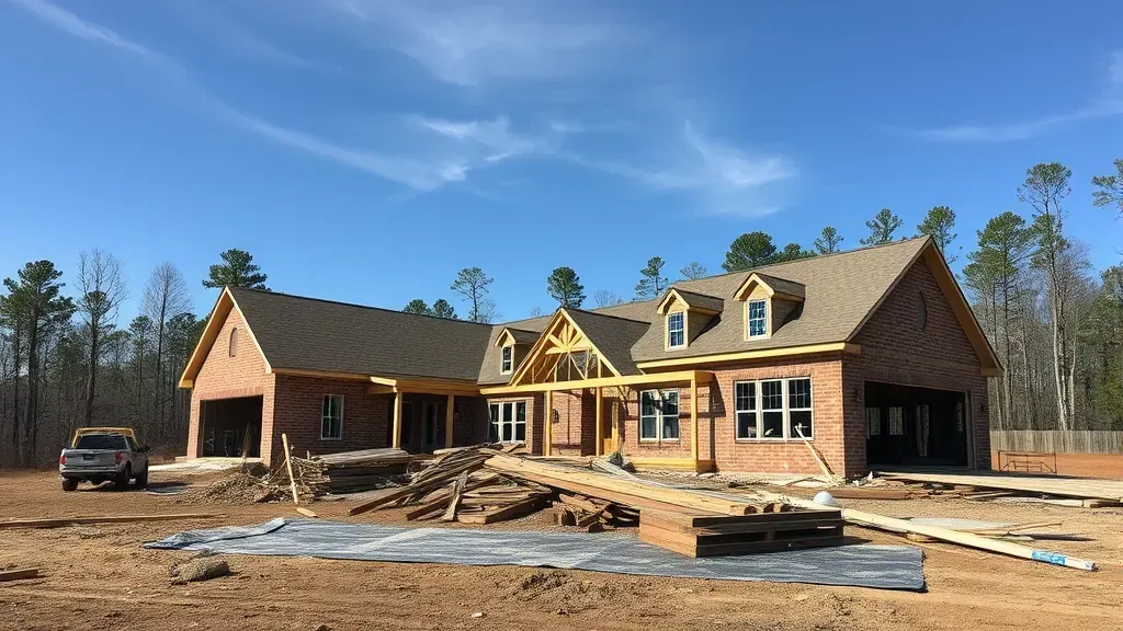 Demolition in Five Forks SC with heavy machinery and debris in a construction site.