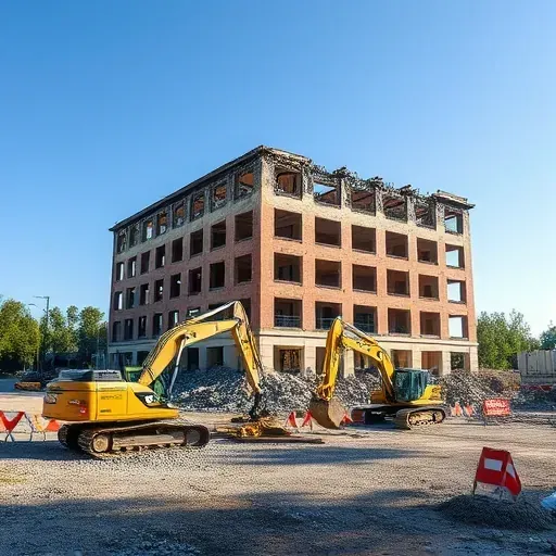 Completed demolition in Simpsonville SC with heavy equipment and managed debris under a clear blue sky.