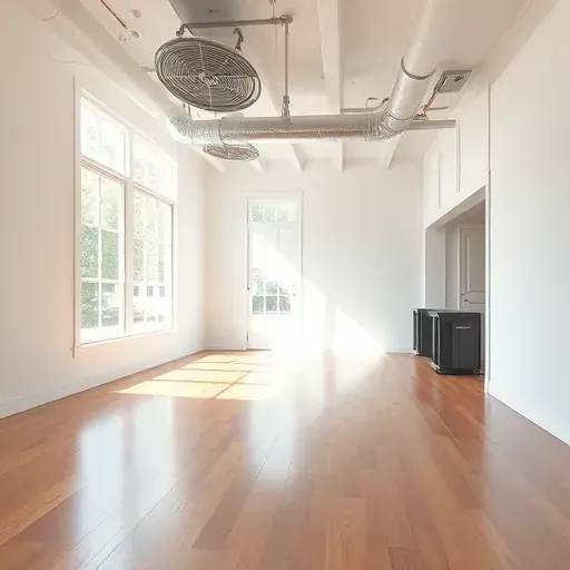 Freshly renovated mold remediation in Charleston SC with sealed ducts, new drywall, dehumidifier, and bright sunlight