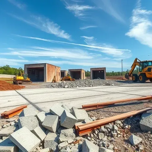 Completed demolition site in Berea SC features organized rubble, heavy machinery, and a clear sky, signifying urban renewal.