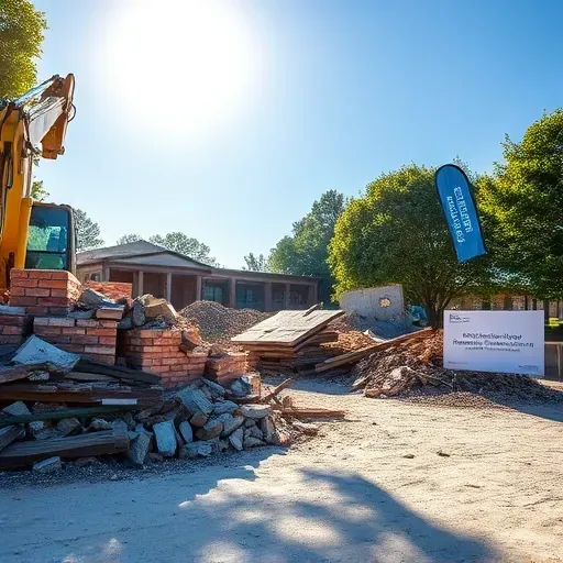 Cleared lot in Columbia SC after demolition, with debris neatly piled, excavator nearby, and lush trees framing the scene.