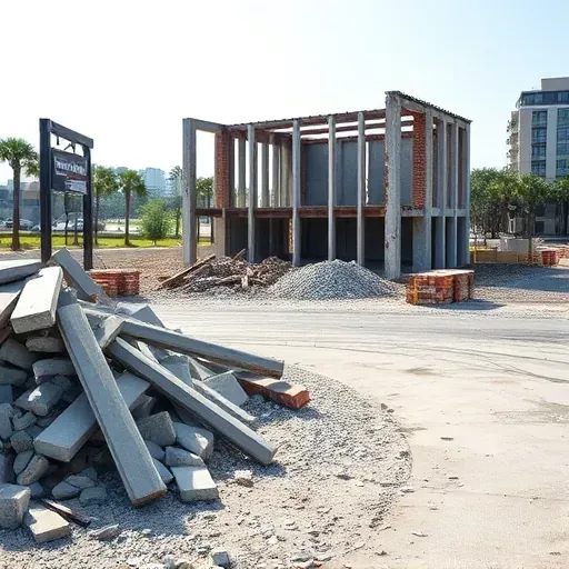 Demolition site in Mount Pleasant SC with cleared rubble, exposed structure, and natural lighting creating subtle shadows.