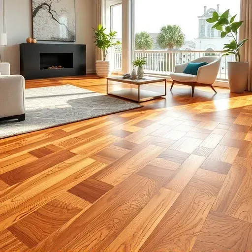 Luxurious hardwood flooring in a modern Charleston interior with natural light, elegant decor, and scenic historic views