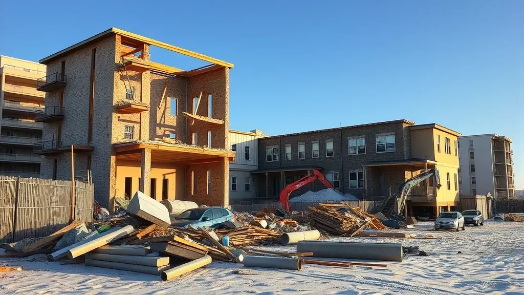 Demolition in Myrtle Beach SC showing machinery and debris at a construction site.