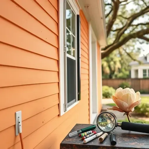 Renovated historic Charleston home exterior with freshly painted wood siding, lead paint testing tools, and lush southern garden