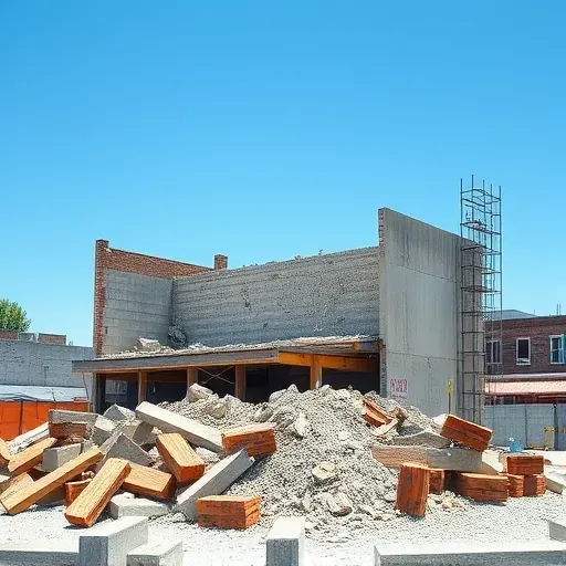 Completed demolition site in Spartanburg SC featuring debris, clean edges, and nearby intact structures under a blue sky.