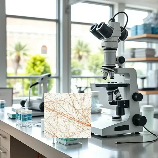 Well-organized Charleston asbestos testing lab with microscopes, air samplers, safety gear, and scenic sunlight view