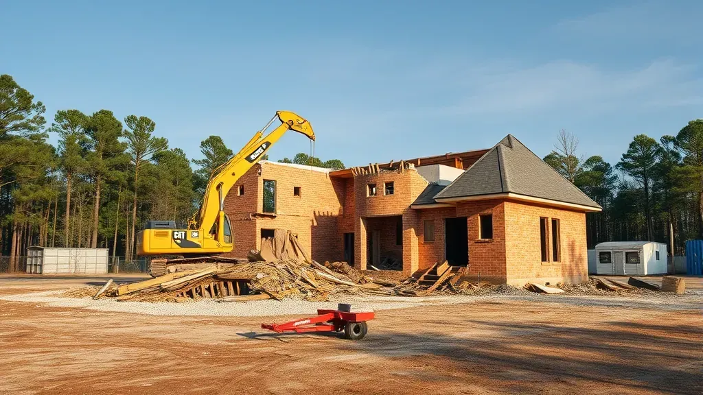 Demolition progress at a construction site in Goose Creek, SC.