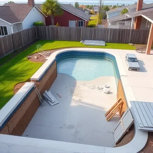 Myrtle Beach backyard after pool demolition showing excavation site, neat debris, landscaping, and coastal decor