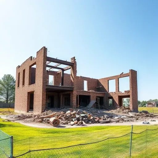 Completed demolition in Easley SC with organized debris, remnants of a building, and a neat landscape.