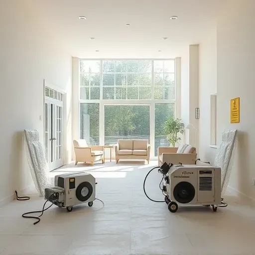 Clean asbestos removal site in Charleston with sanitized interior, sealed barriers, safety signs, and natural light.