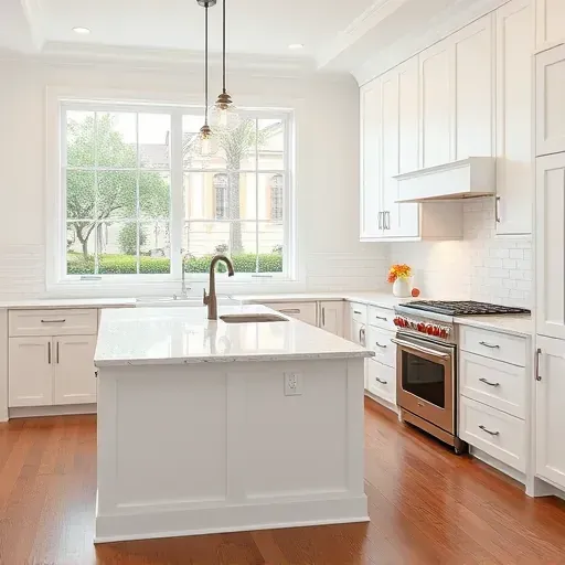 Remodeled Charleston kitchen with white cabinets, marble island, stainless appliances, subway tiles, hardwood floors, and natural light