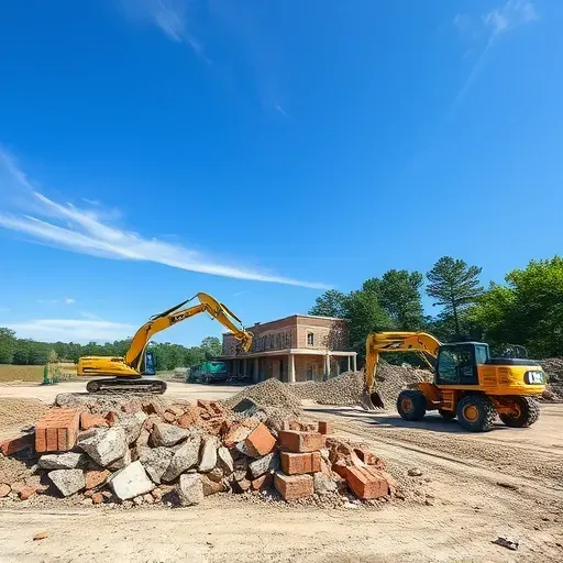 Completed demolition site in Clemson SC with debris, machinery, and green landscape suggesting future development.