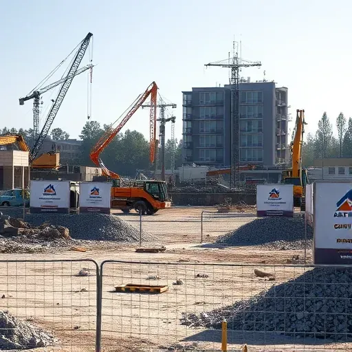 Completed demolition site in Aiken SC with organized debris, construction equipment, and safety hoardings visible.
