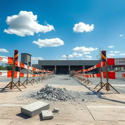 Demolition site in Mauldin SC with concrete remnants and debris under a blue sky, showcasing a professional cleanup.