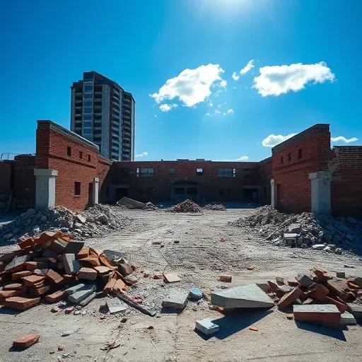 Demolition site in Columbia SC featuring a cleared lot, organized debris, and a backdrop of blue sky and clouds.
