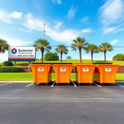 Clean Myrtle Beach Dumpster Rental facility with organized colorful dumpsters, lush landscaping, and clear signage