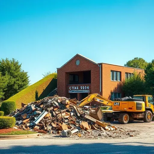 Completing demolition in Taylors SC, showing neat rubble, machinery, and green surroundings under a clear sky.