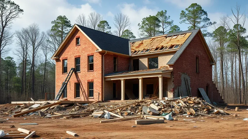 Demolition in Wade Hampton SC with debris and heavy machinery visible.