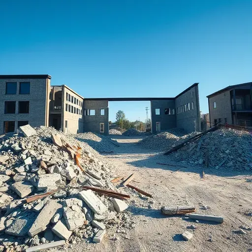 Completed demolition site in Mount Pleasant SC with orderly rubble, reflecting afternoon light and neighboring buildings.