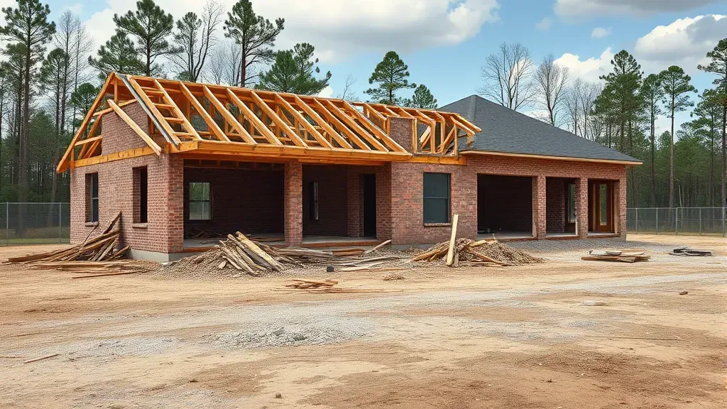 Demolition in Greenwood SC depicting heavy machinery and debris at a construction site.