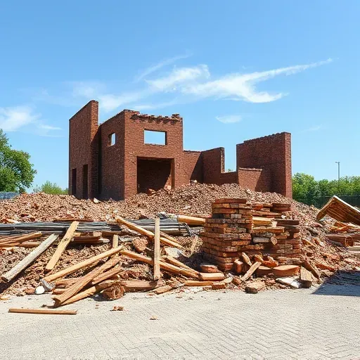 Completed demolition in Hanahan SC with neat rubble piles and clean debris under a serene blue sky and soft clouds.