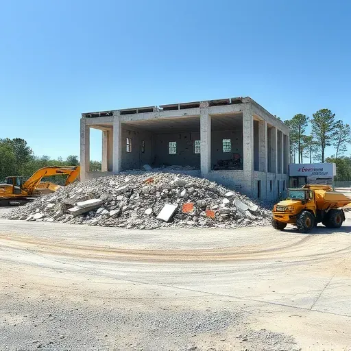 Demolition site in North Augusta SC features rubble, construction vehicles, and clear skies showcasing precision and professionalism.