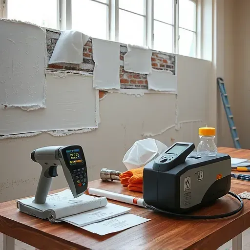 Lead paint testing and removal in a Myrtle Beach home showing detailed wall prep, testing equipment, safety gear, and sunny, clean environment